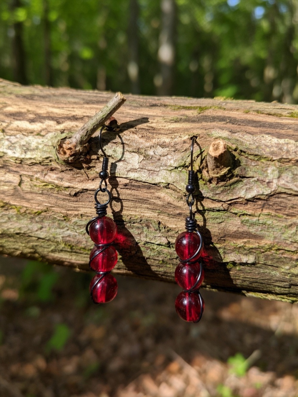 Cherry Quartz Wire Wrapped Dangle Earrings Black Wire